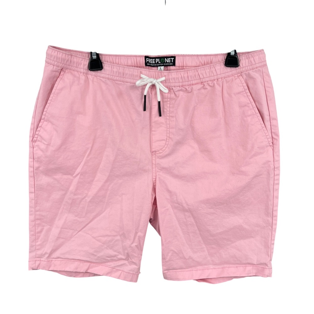 Free Planet Mens Pink Organic‎ Cotton Stretch Chino Shorts Size L Drawstring